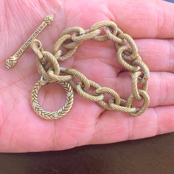 Jay Strongwater Toggle Bracelet Crystal Accents Gold Tone 7.5 Inches Charm Chain - Picture 4 of 7